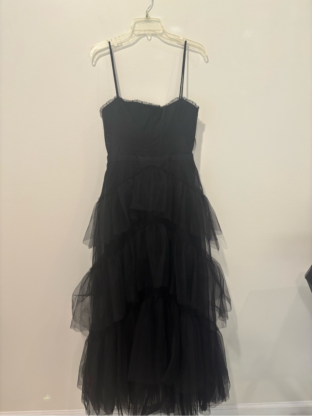 BCBG MAXAzria Black Tiered Tulle Dress with Spaghetti Straps
